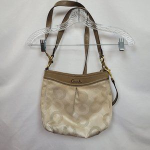 Coach Ashley Dotted Op Art Jacquard Leather Shoulder Bag Hobo F20088 Tan Brown